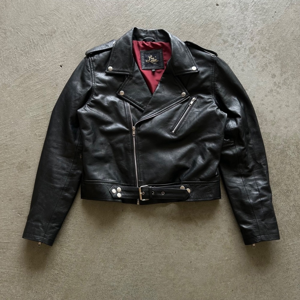 Vintage 90s Luis Leather Cropped Leather Jacket Size Large Black Motorcycle